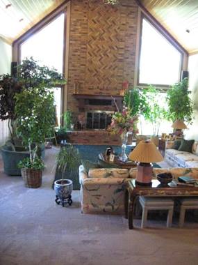 carpet in living room with floor to ceiling fireplace