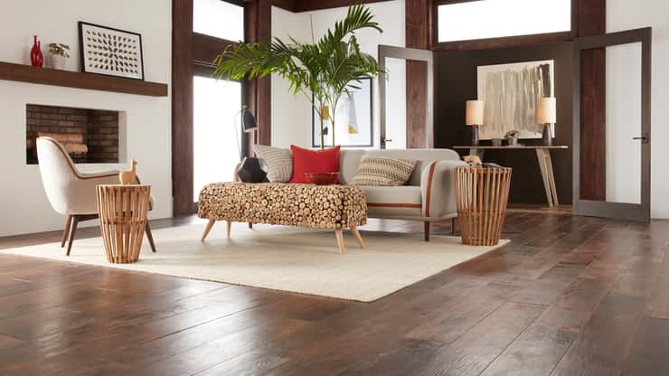 modern living room with dark hardwood floors 